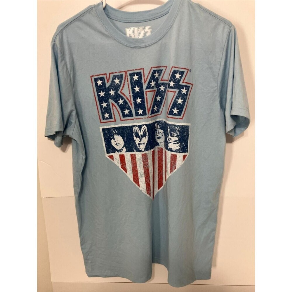 KISS Rock Band Catalog Large Eco Friendly Shirt 2023 Baby Blue Americana USA Top